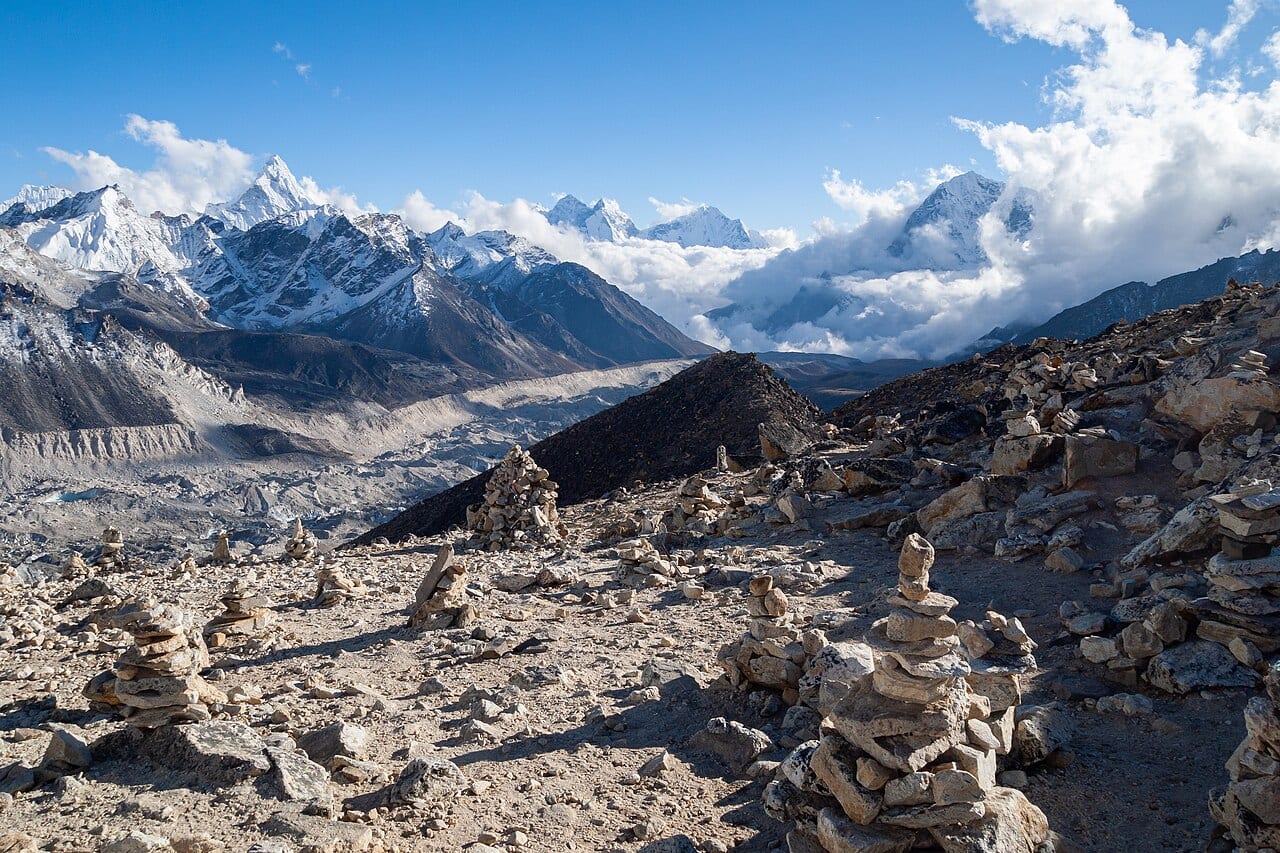 A snowy glacier on a high Himalayan mountainside